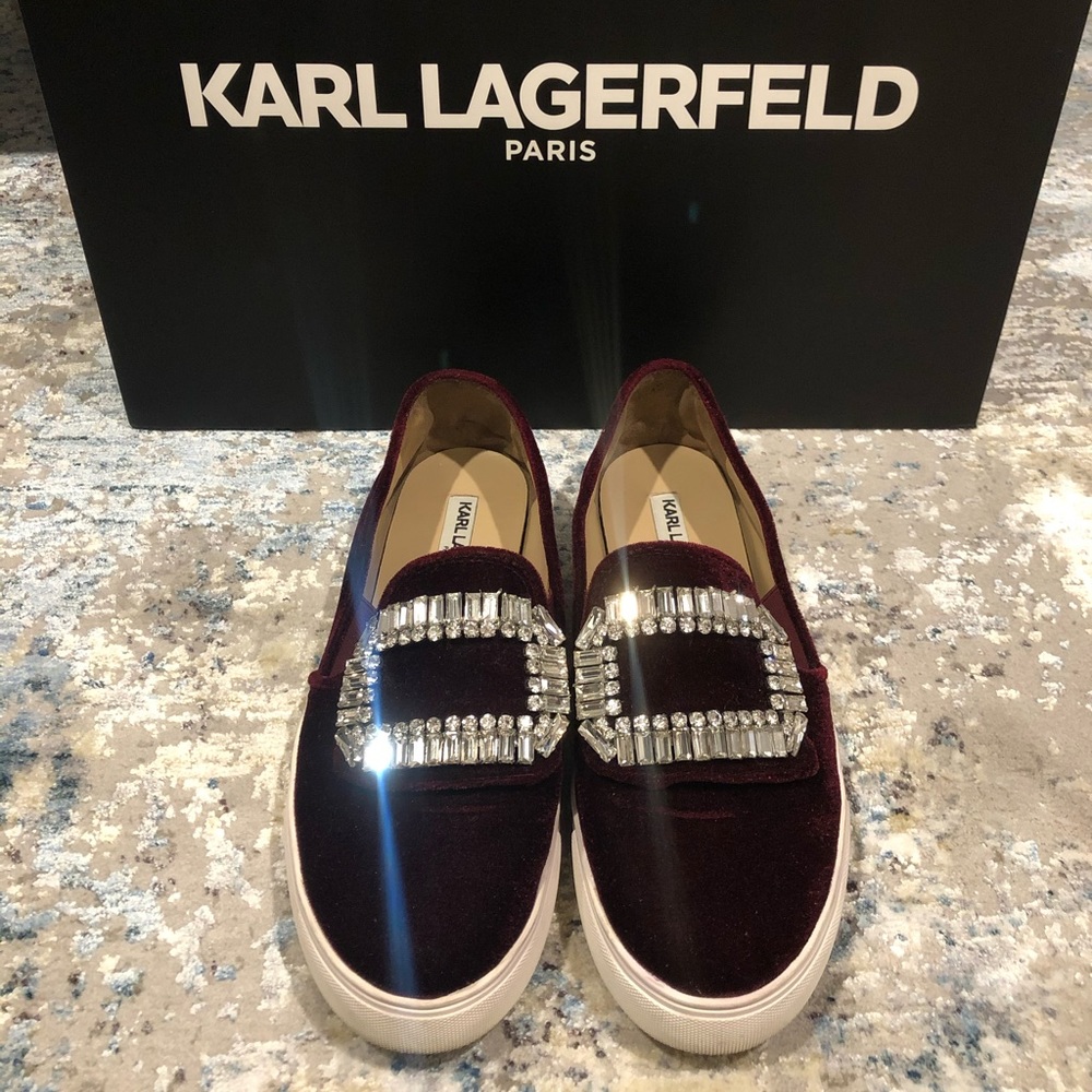 KARL LAGERFELD Ermine shoes rhinestone slip-on